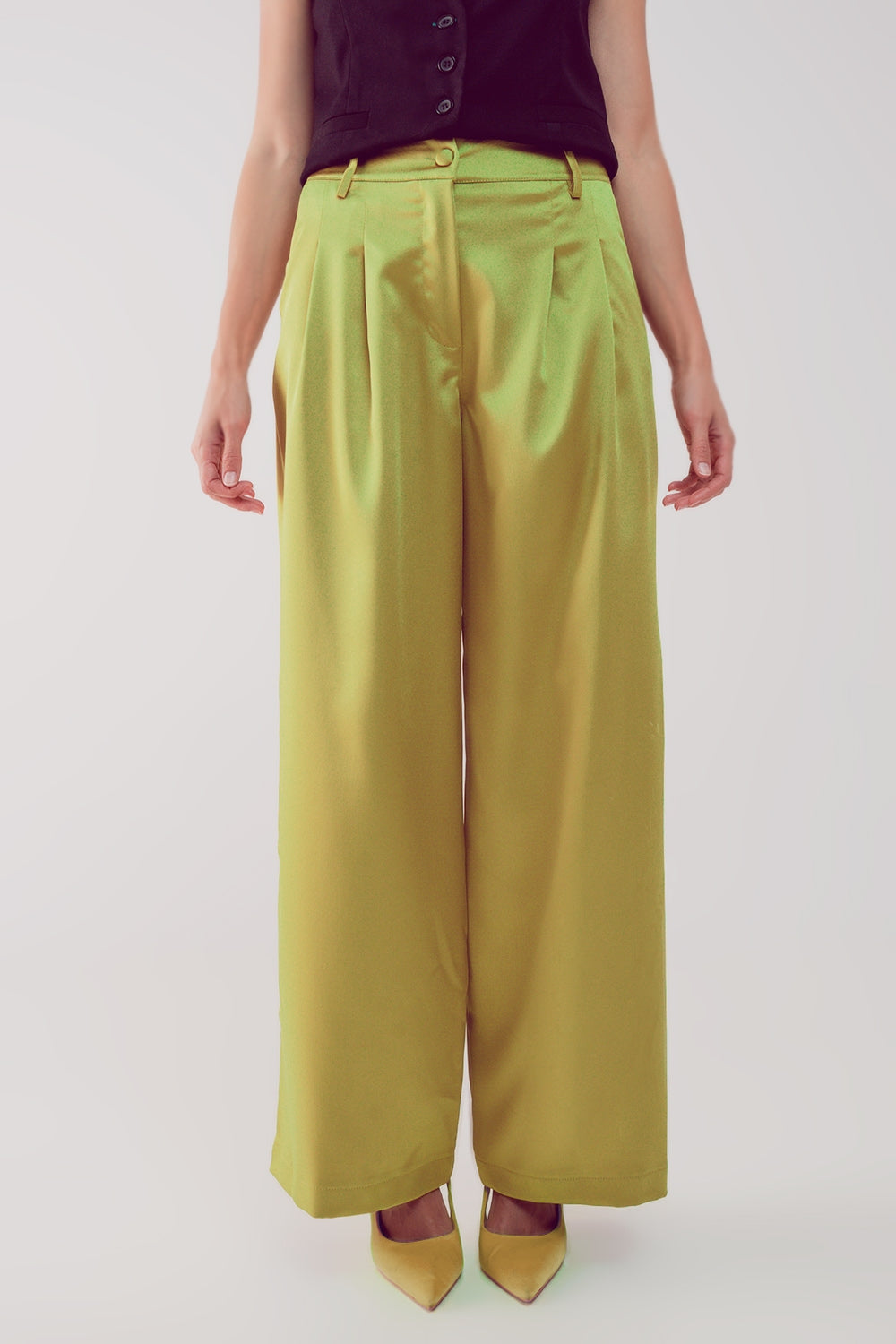 Palazzo pleated pants in acid lime - trousers