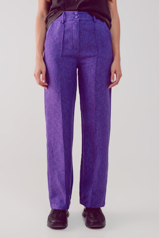 Straight leg tailored pants in purple - trousers