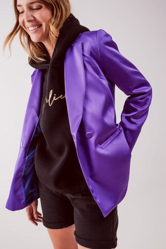 Satin tailored double breast blazer in purple - blazer