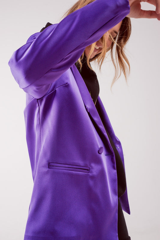 Satin tailored double breast blazer in purple - blazer