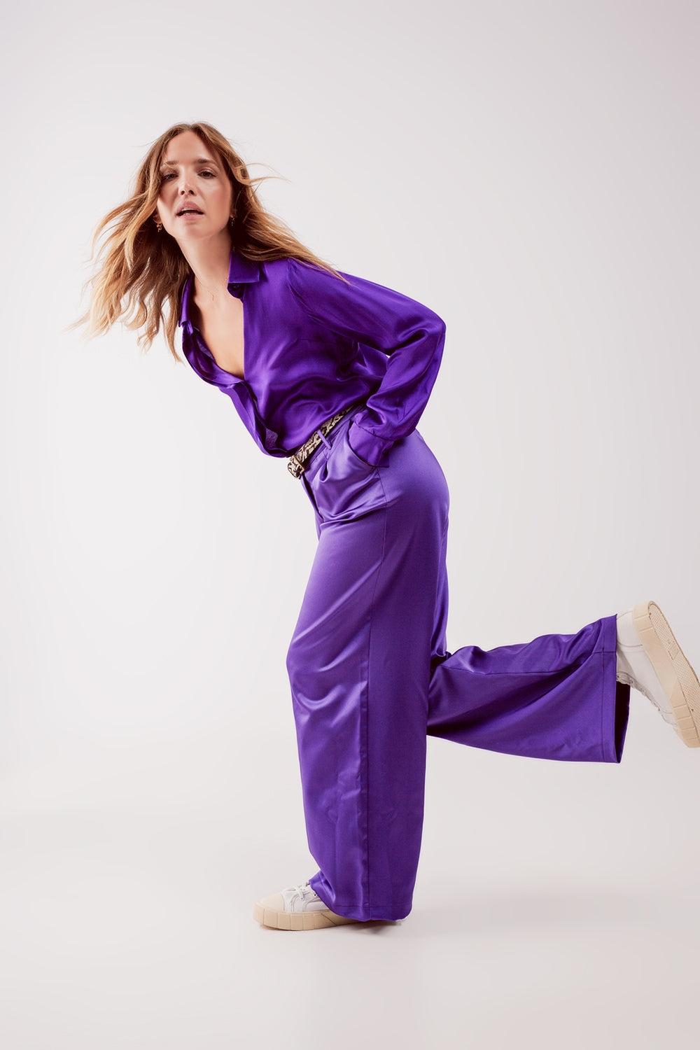 Palazzo pleated pants in purple - trousers