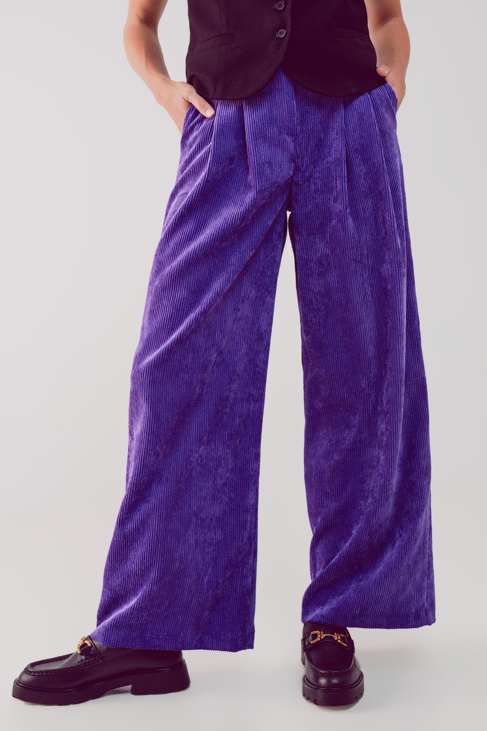 High rise straight leg pants in purple cord - trousers