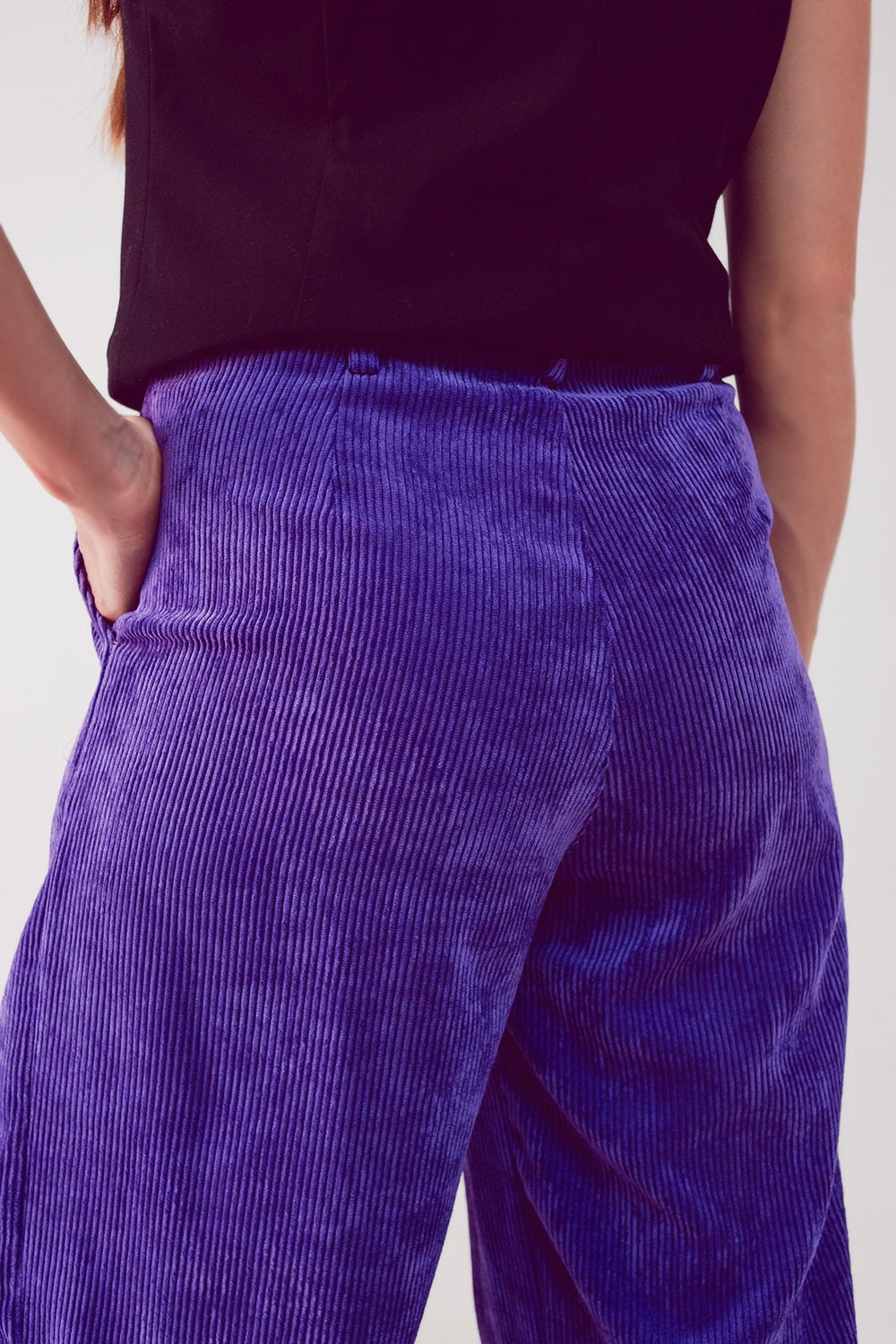 High rise straight leg pants in purple cord - trousers