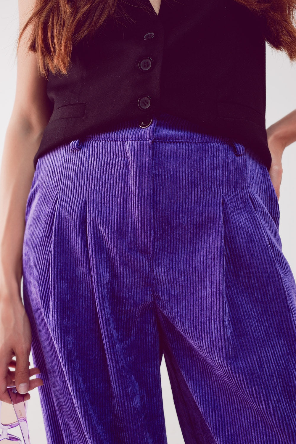 High rise straight leg pants in purple cord - trousers