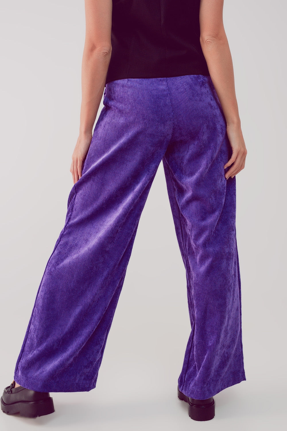 High rise straight leg pants in purple cord - trousers