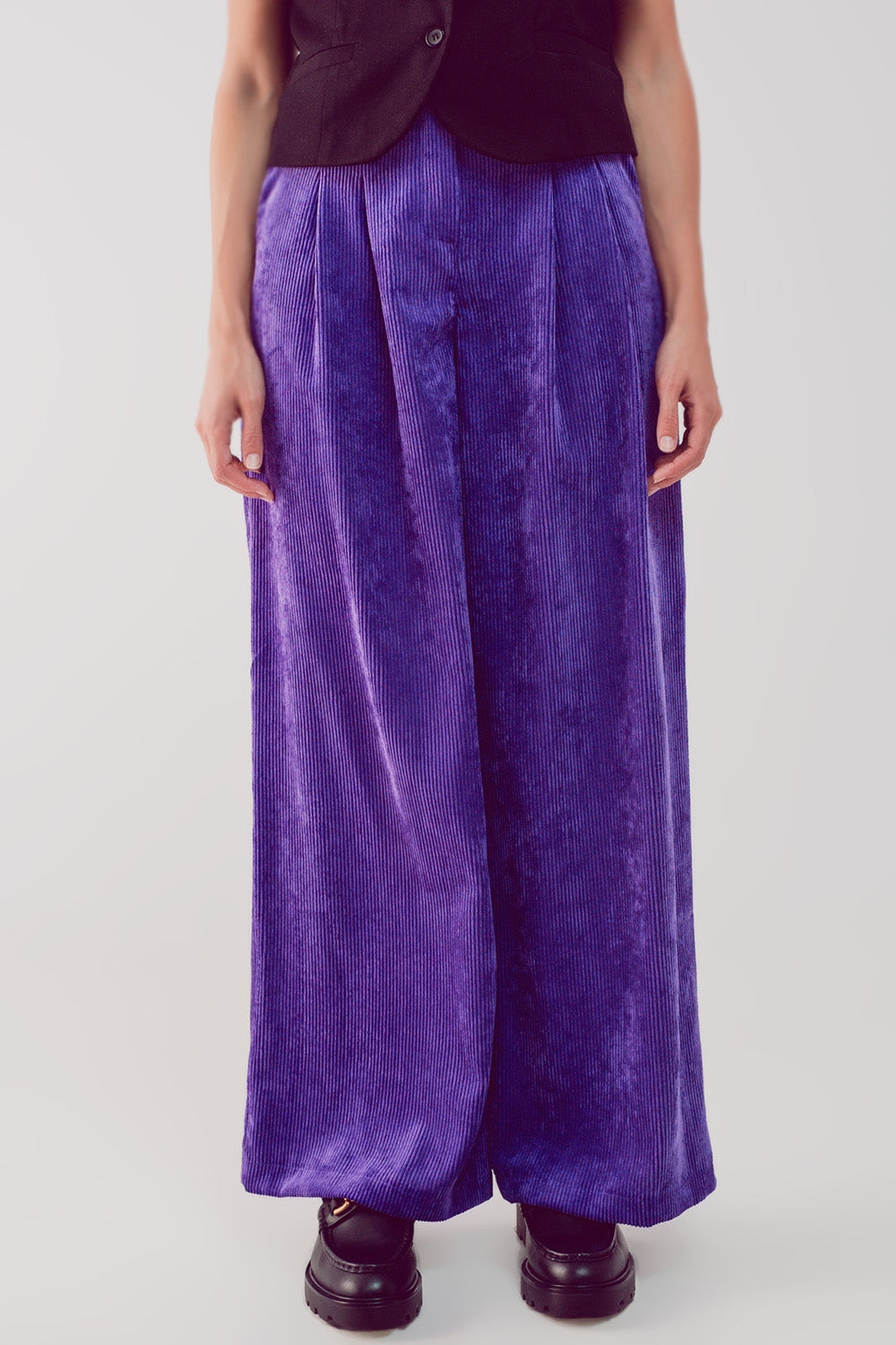 High rise straight leg pants in purple cord - trousers