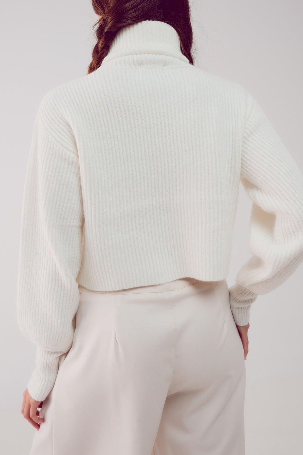 High neck jumper with balloon sleeve in cream