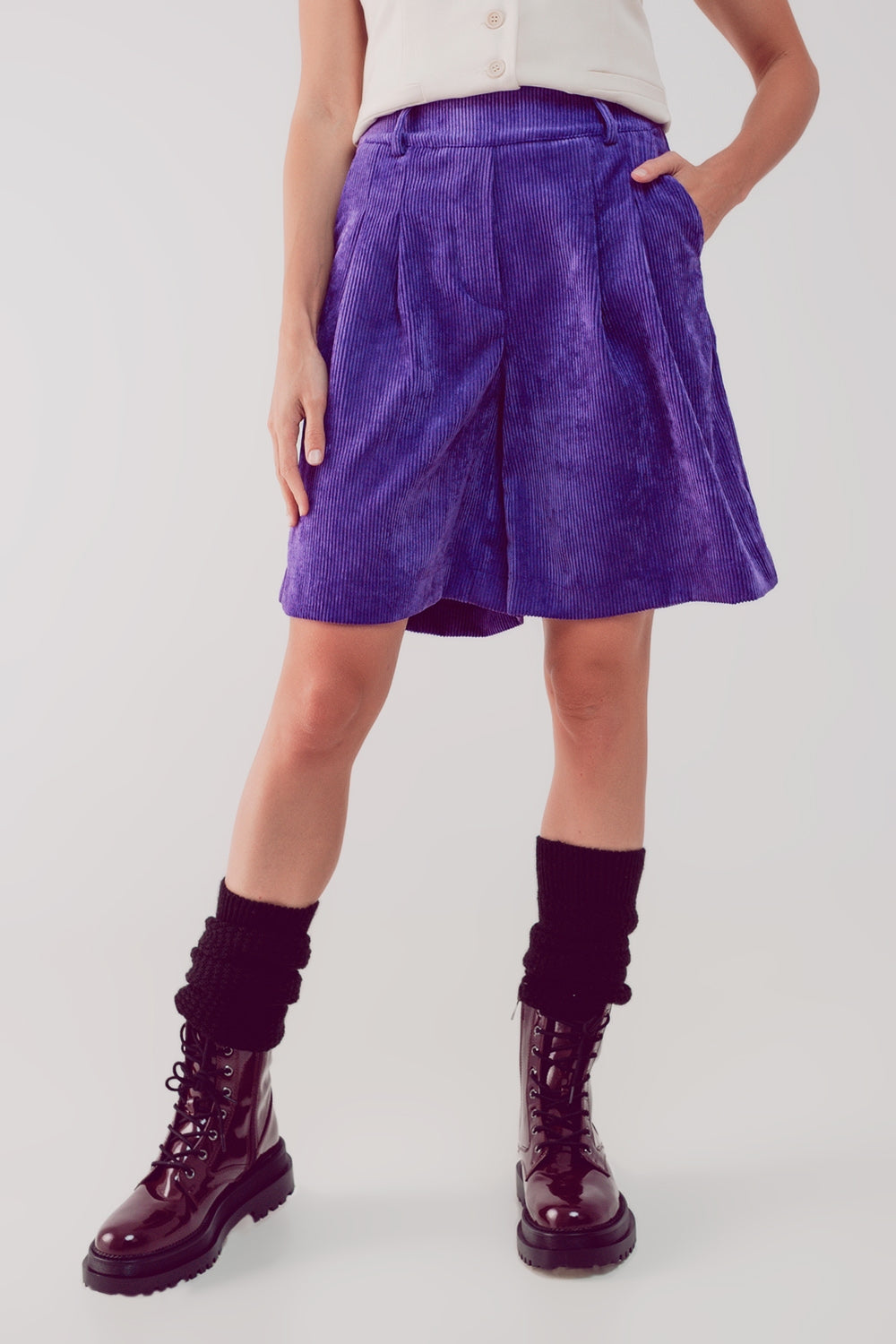 Longline short in purple cord - trousers