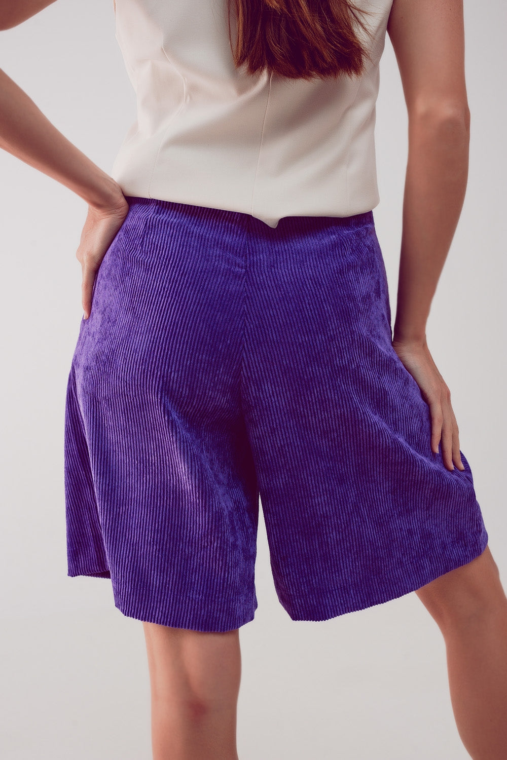 Longline short in purple cord - trousers