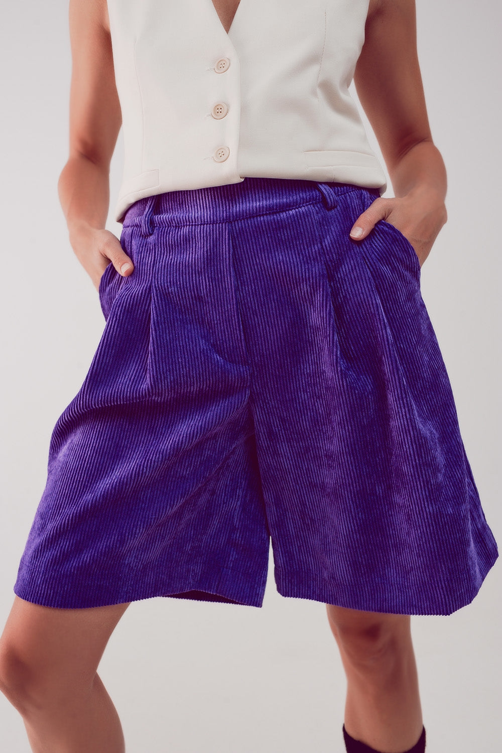 Longline short in purple cord - trousers