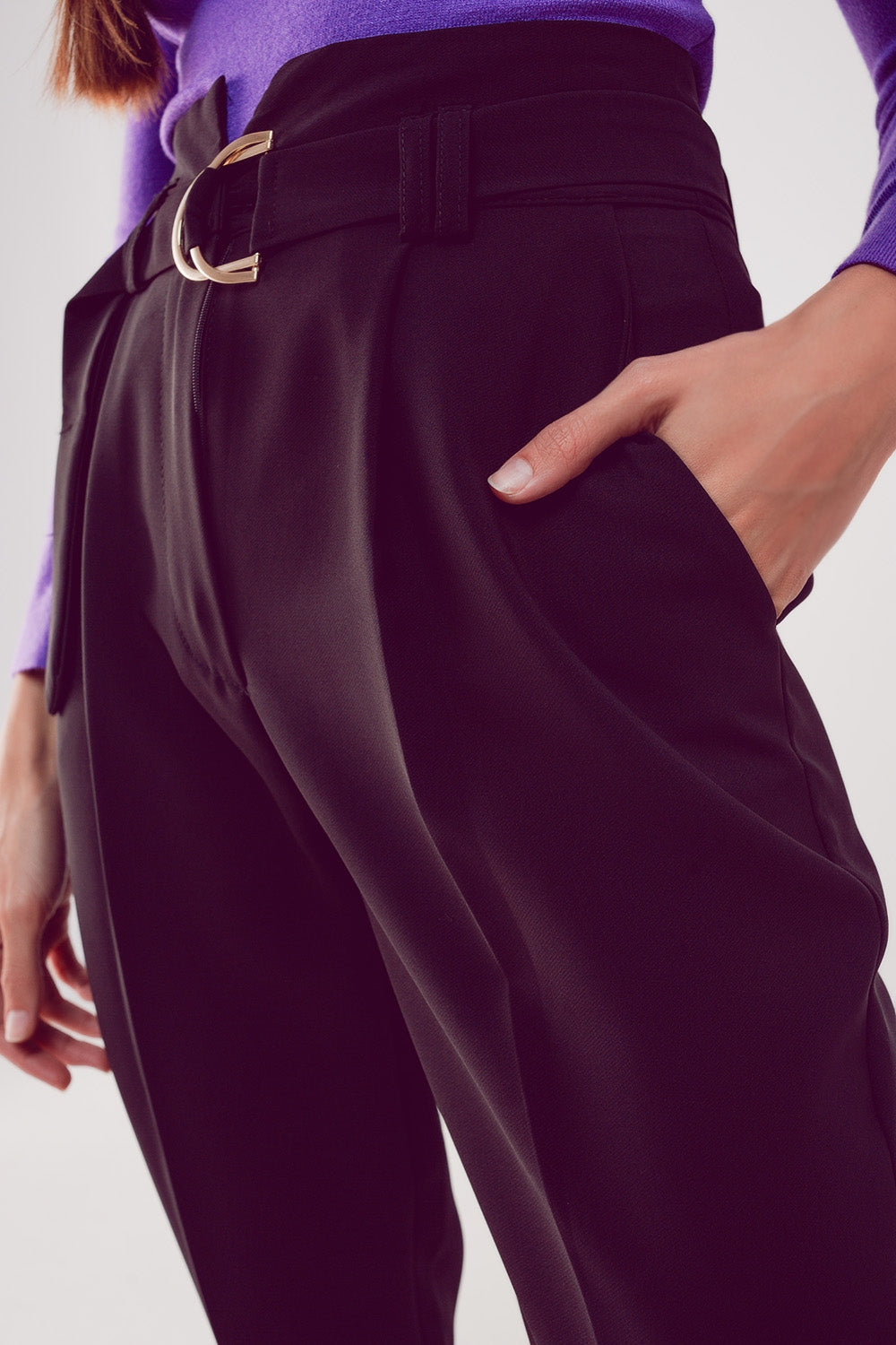 cigarette pants with paper-bag waist in black - trousers