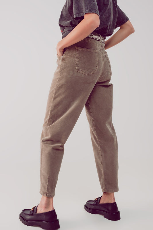 High rise slouchy mom pants in beige cord - trousers