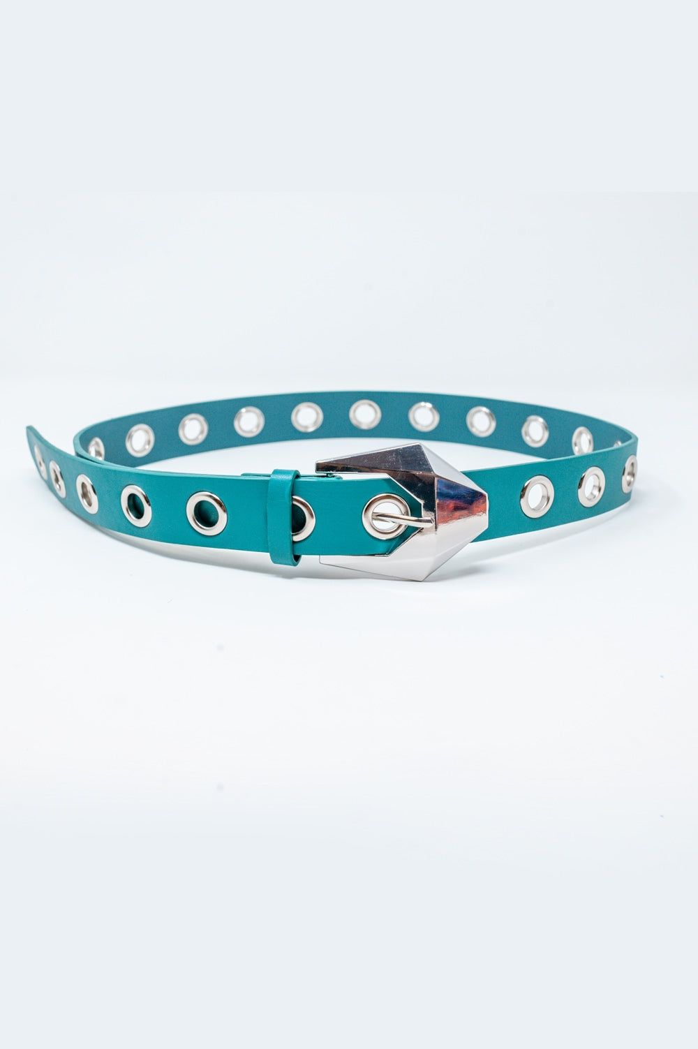 Waist and hip eyelet jeans belt in green