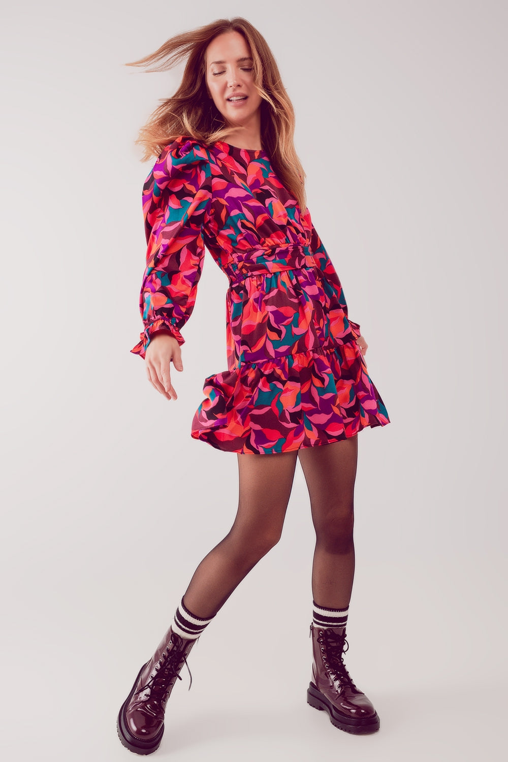 Puff sleeve mini dress in fuchsia - dress