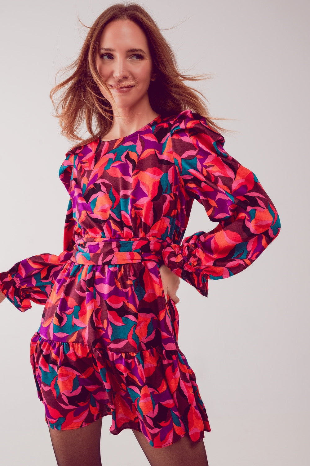 Puff sleeve mini dress in fuchsia - dress