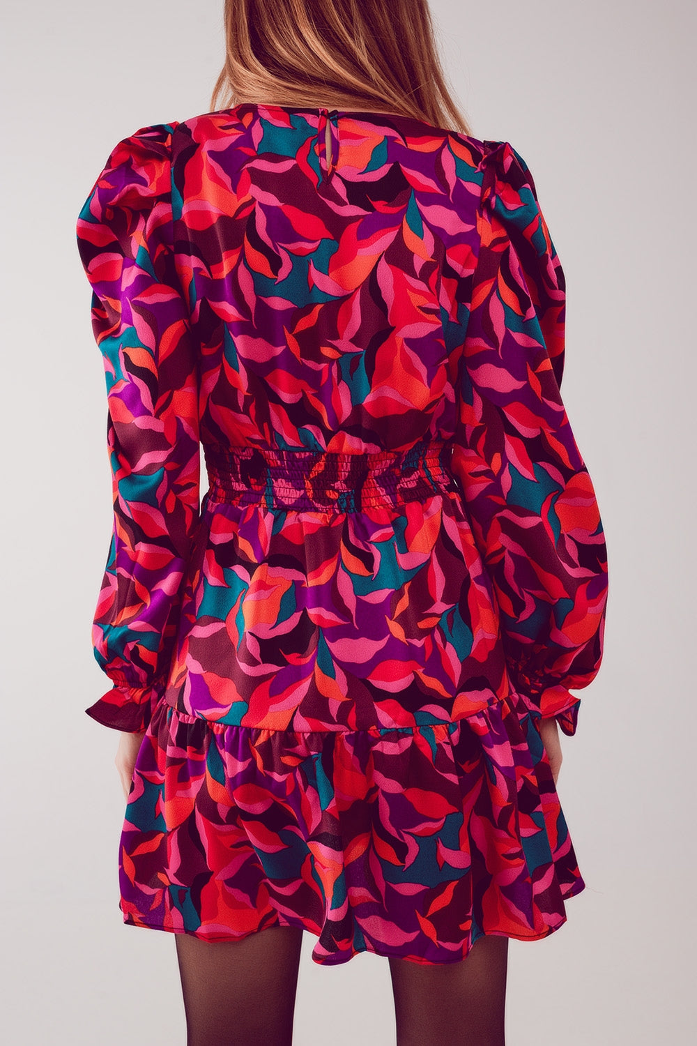Puff sleeve mini dress in fuchsia - dress
