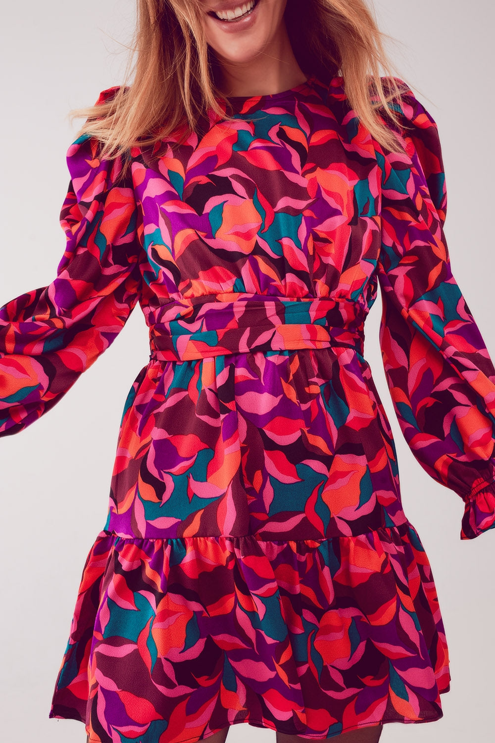 Puff sleeve mini dress in fuchsia - dress