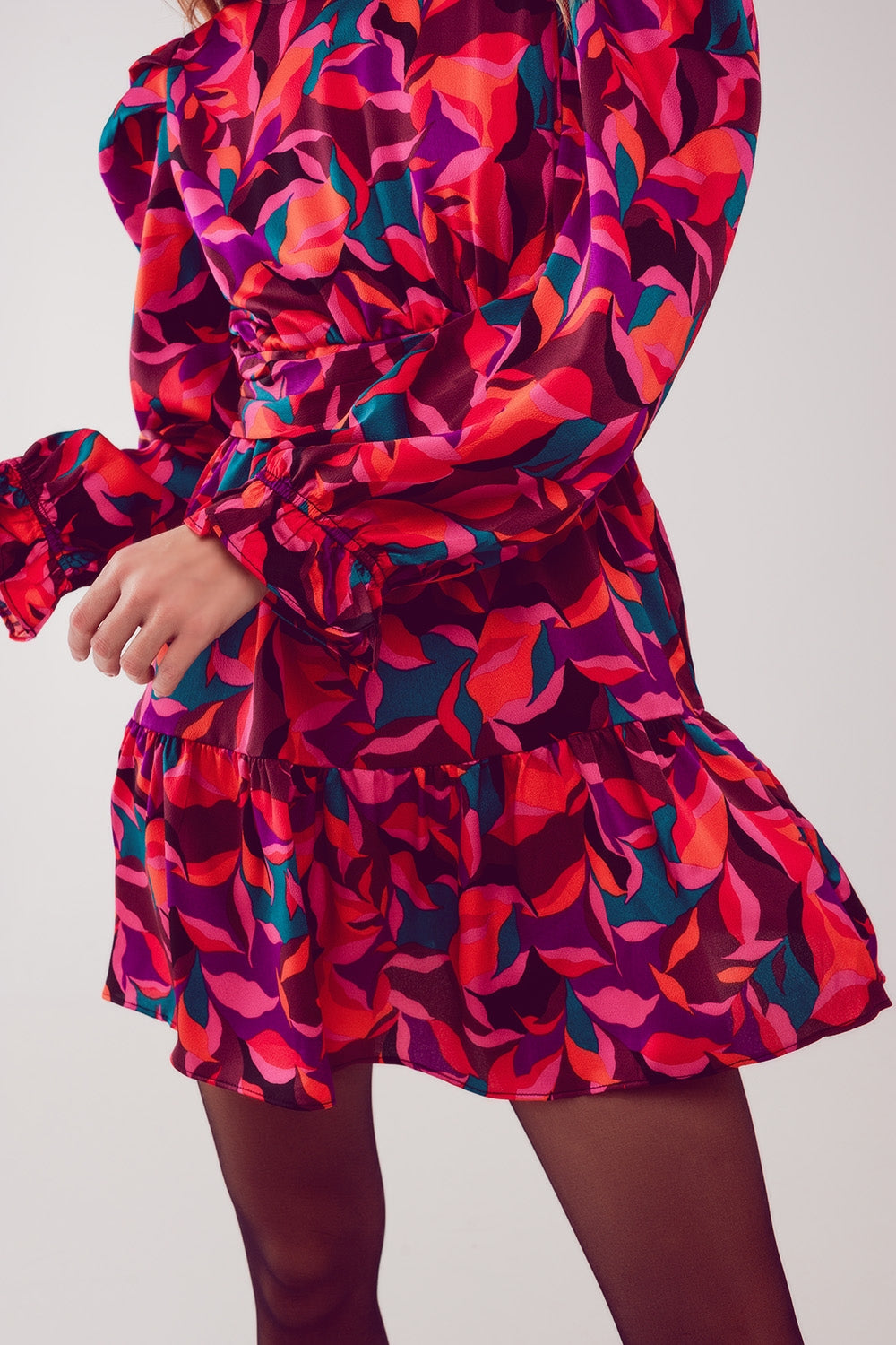 Puff sleeve mini dress in fuchsia - dress