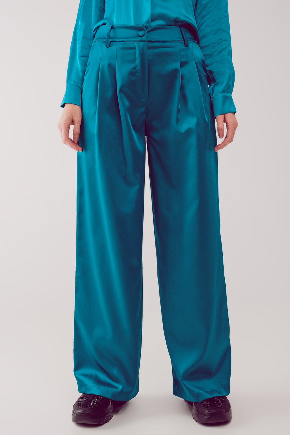 Palazzo pleated pants in turquoise - trousers