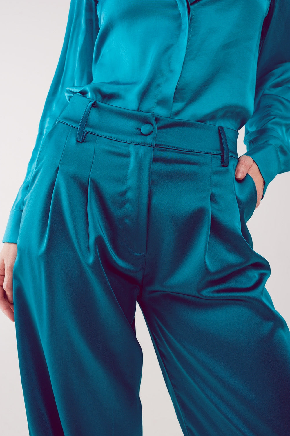 Palazzo pleated pants in turquoise - trousers