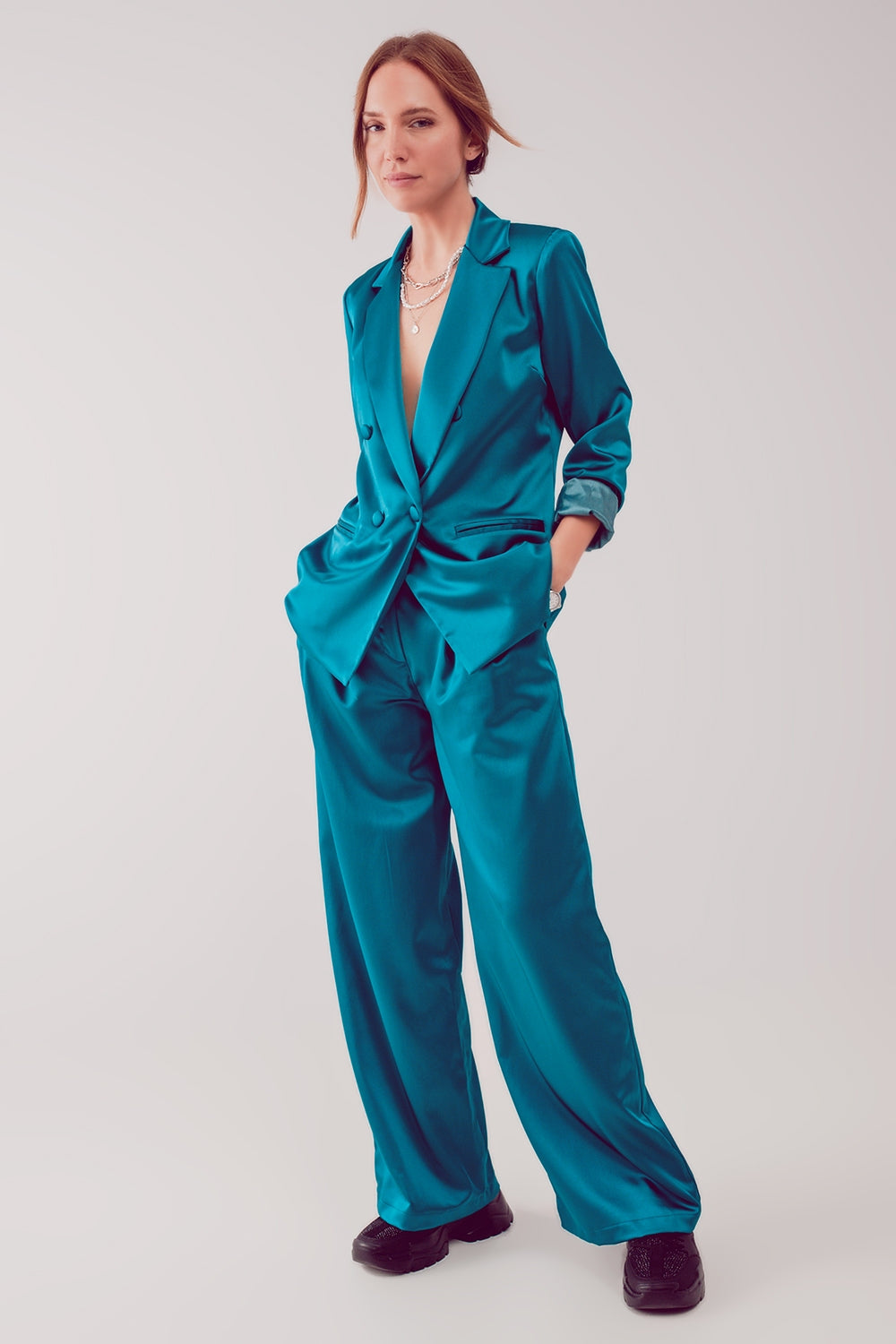 Palazzo pleated pants in turquoise - trousers