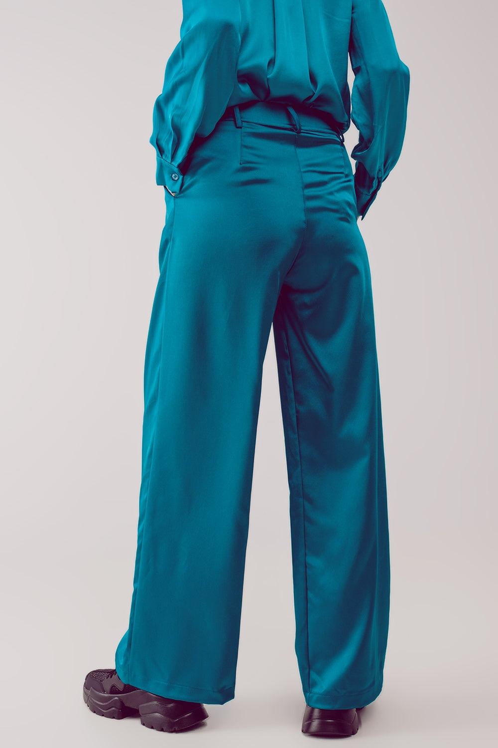 Palazzo pleated pants in turquoise - trousers