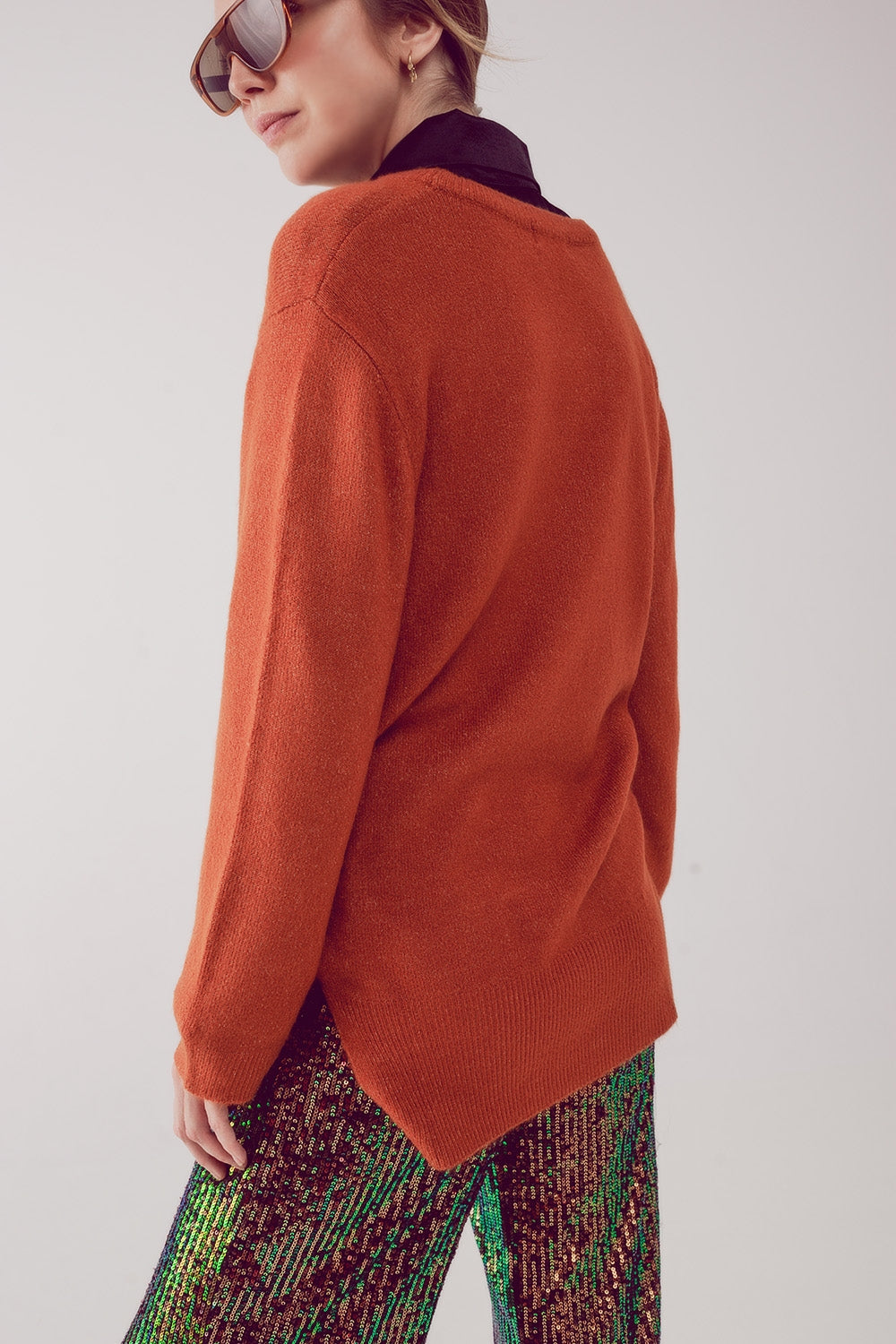 round neck oversized jumper dress in orange