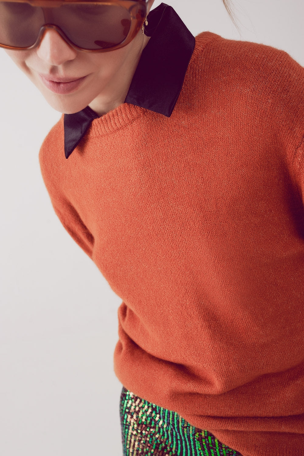 round neck oversized jumper dress in orange