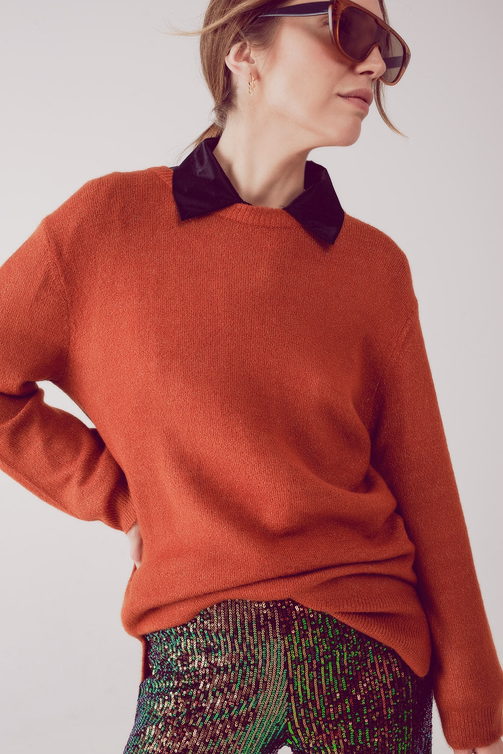 round neck oversized jumper dress in orange