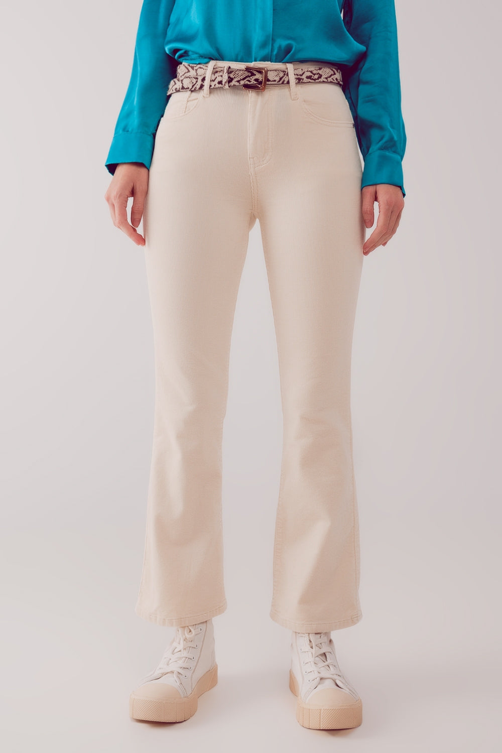 Cord flare in cream - trousers