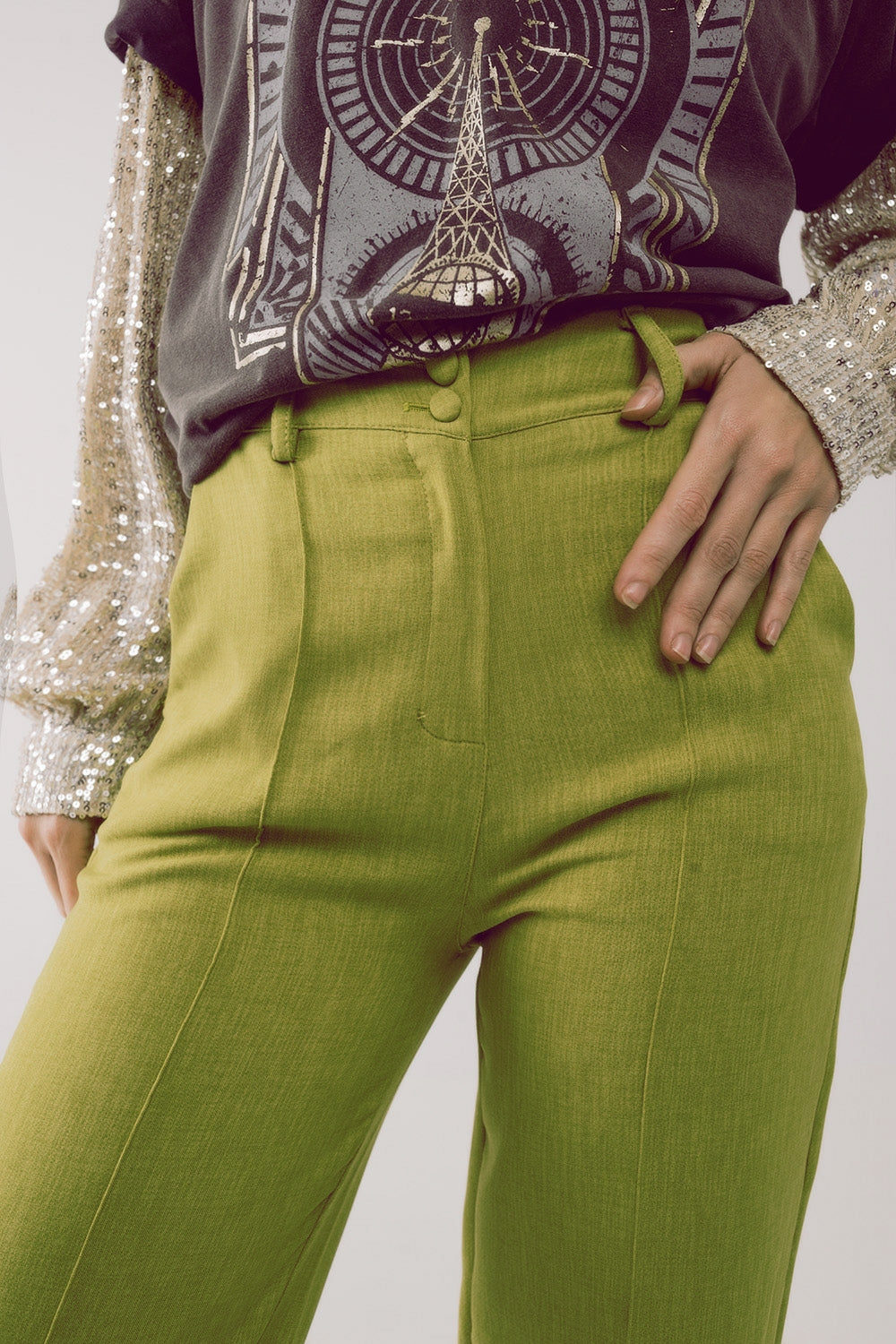 Straight leg tailored pants in green - trousers