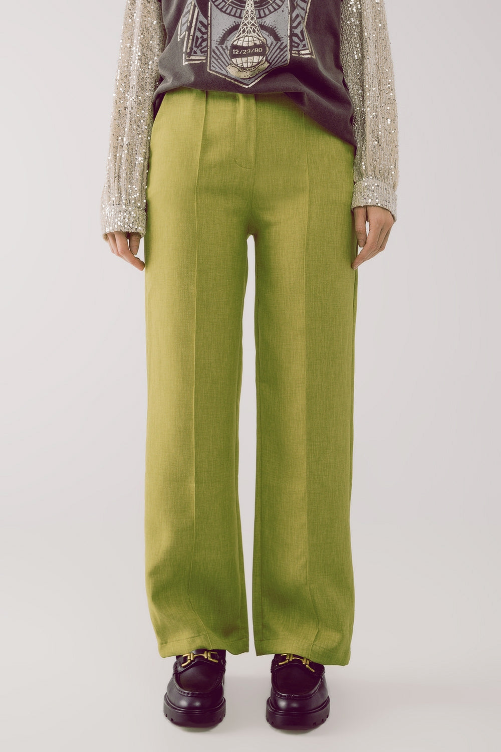 Straight leg tailored pants in green - trousers