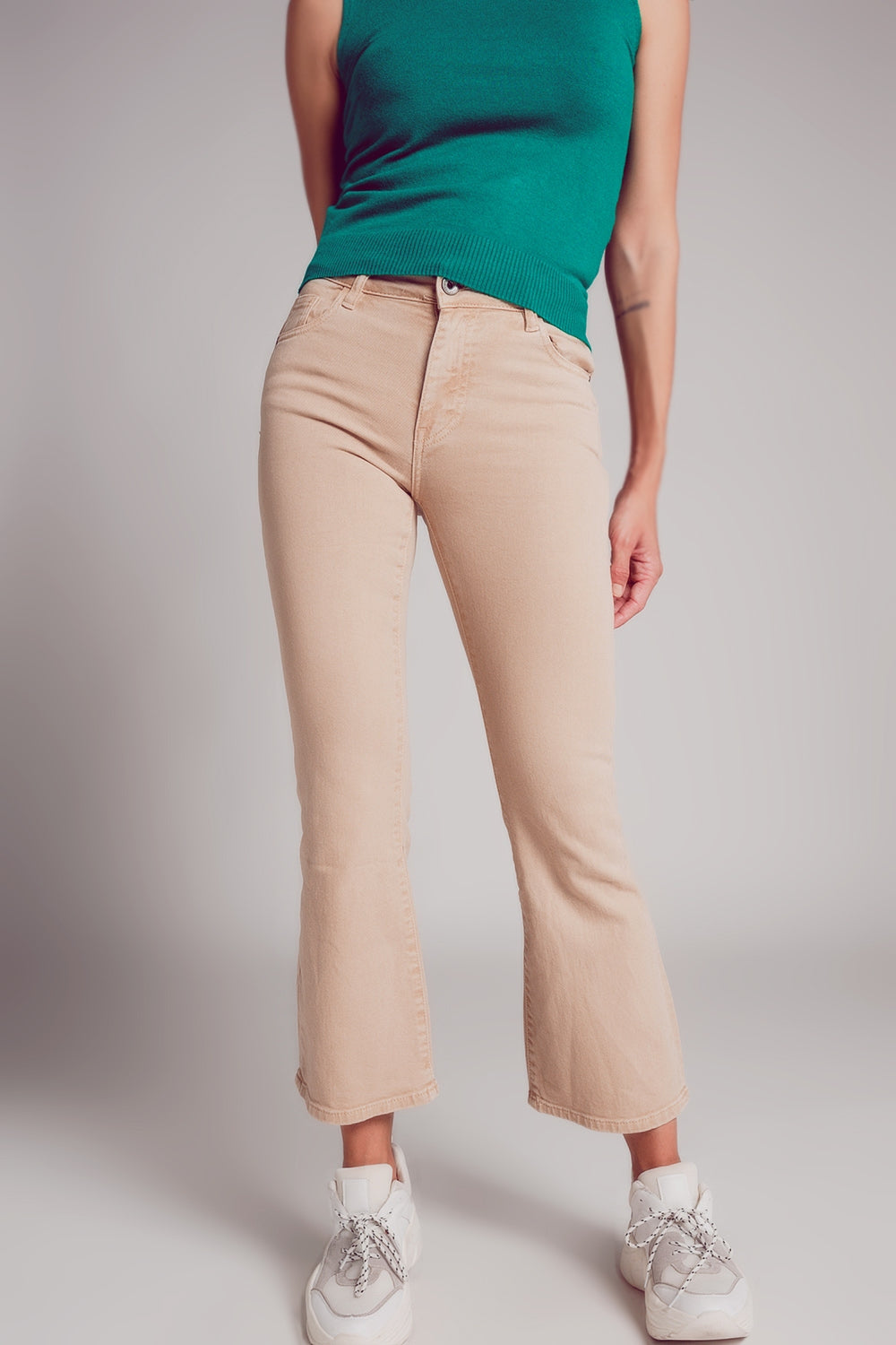 high waist flare jean in sand - Coloured Jeans
