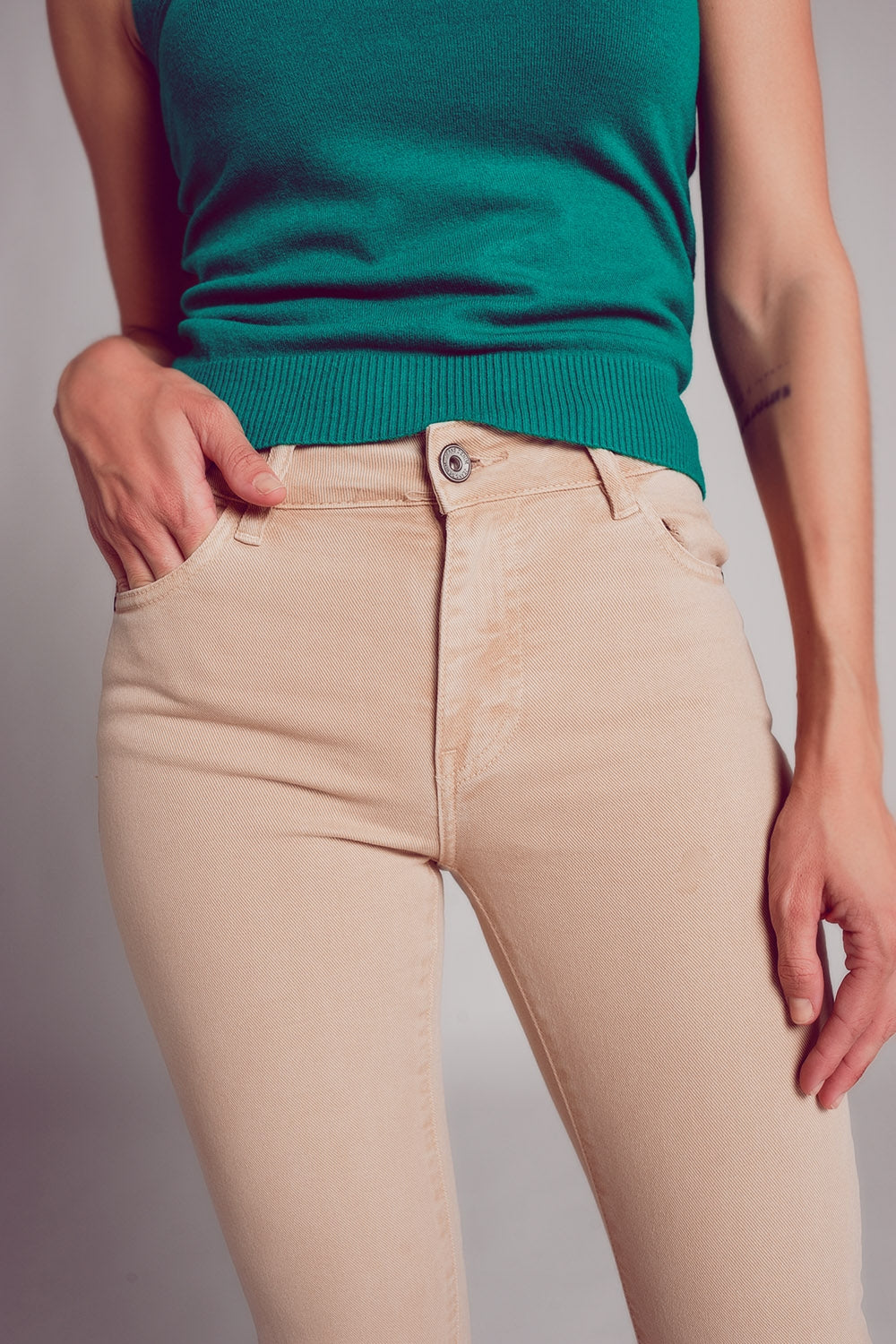 high waist flare jean in sand - Coloured Jeans