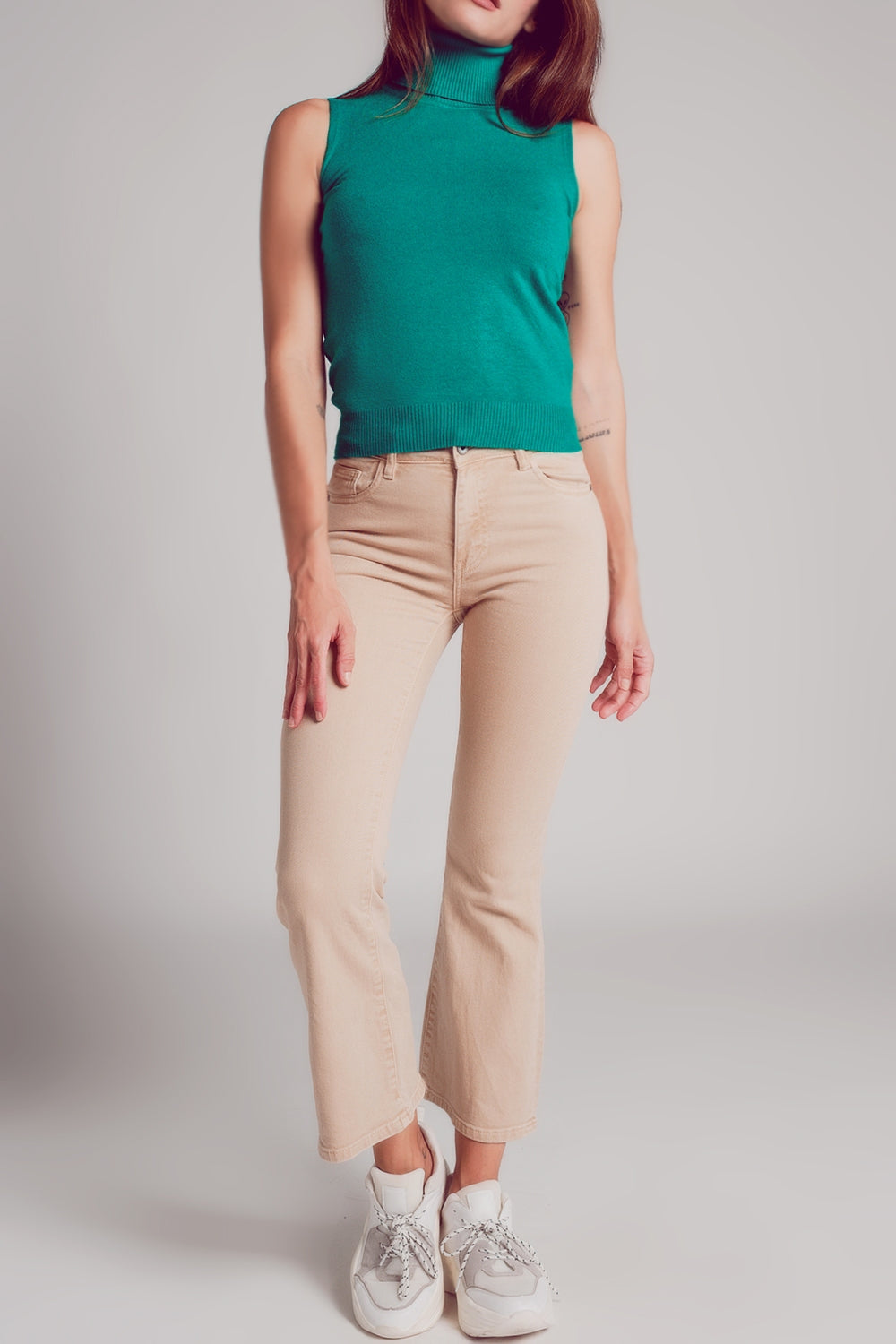 high waist flare jean in sand - Coloured Jeans