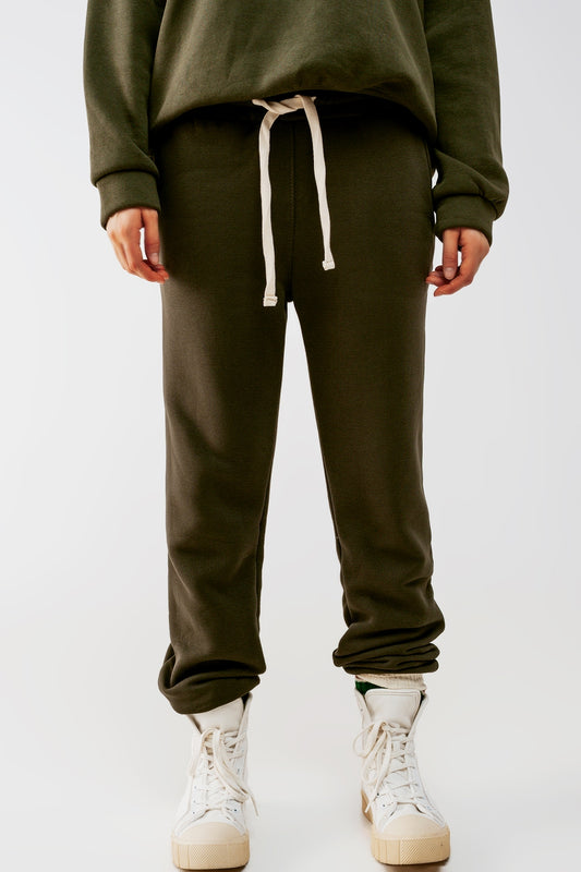 Cotton jogger in khaki - trousers