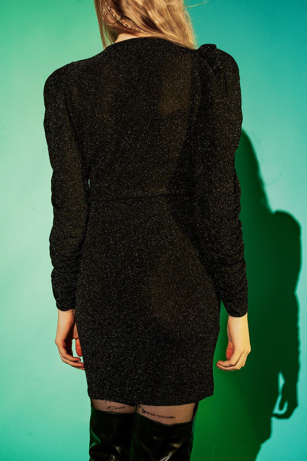 Mini v neck dress in black sparkle - dress