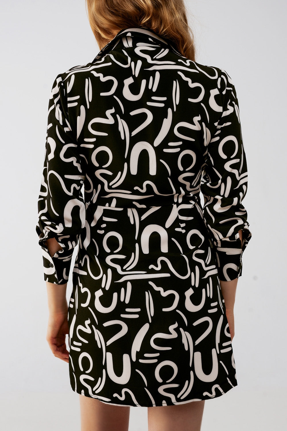 Button front mini shirt dress in black - dress