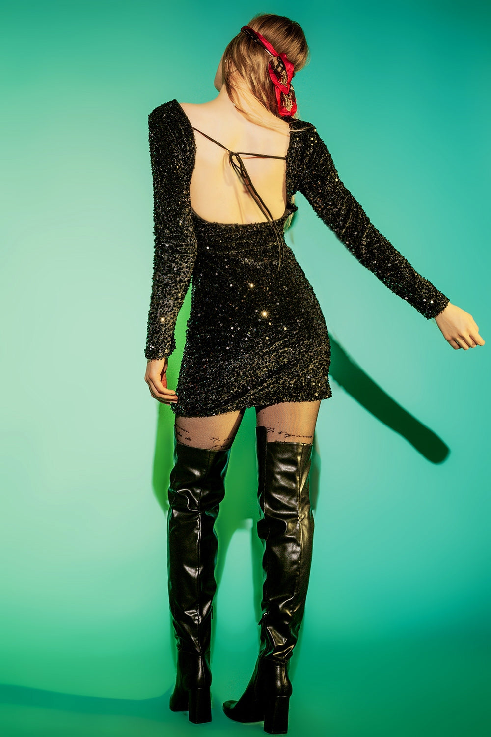 Embellished mini dress in black - dress