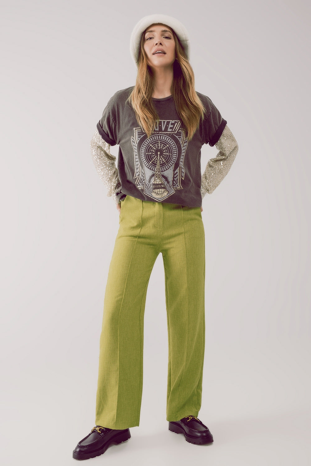 Straight leg tailored pants in green - trousers