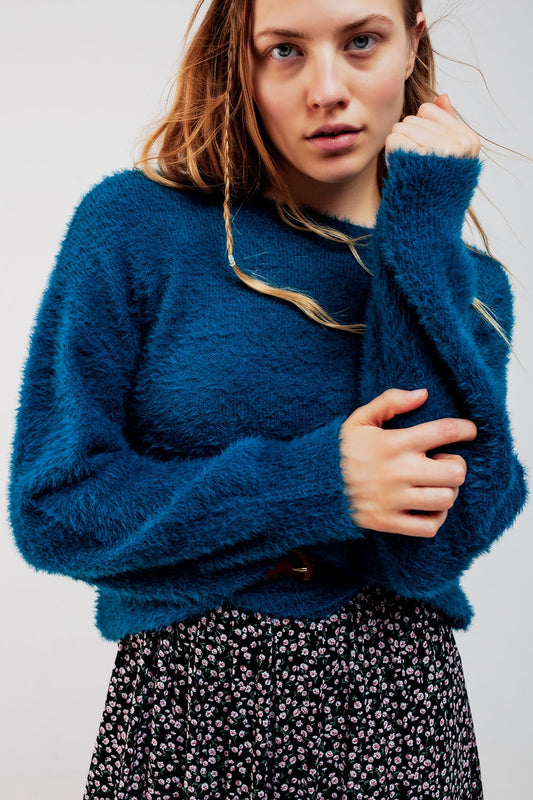 Fluffy knit jumper in blue - jumper