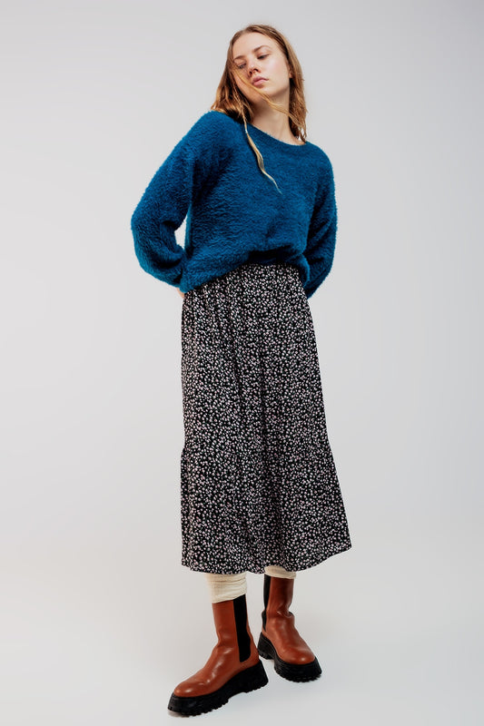 Fluffy knit jumper in blue - jumper