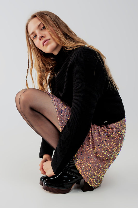 Ribbed roll neck jumper in black - jumper