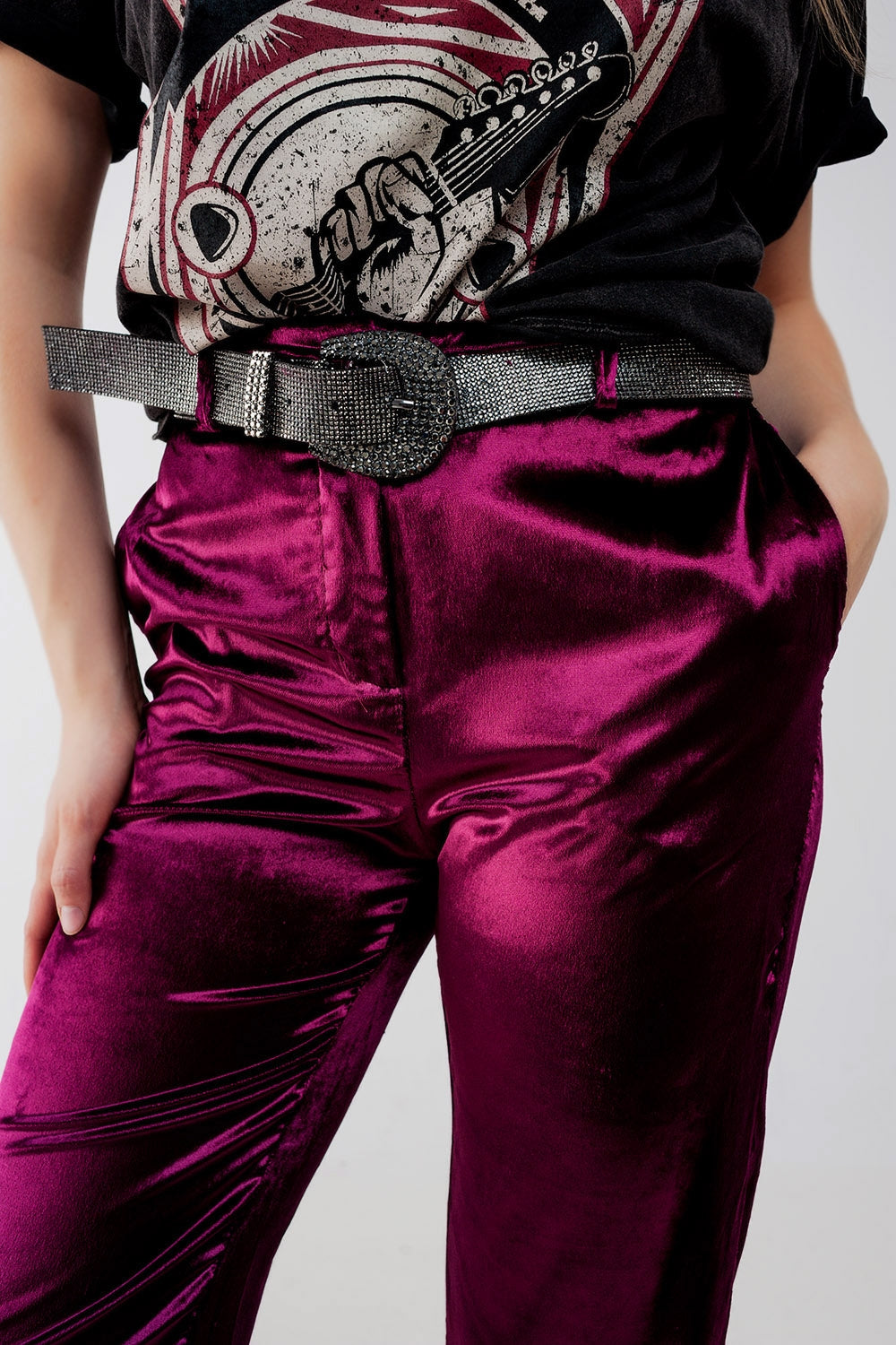 Straight leg velvet pants in purple - trousers