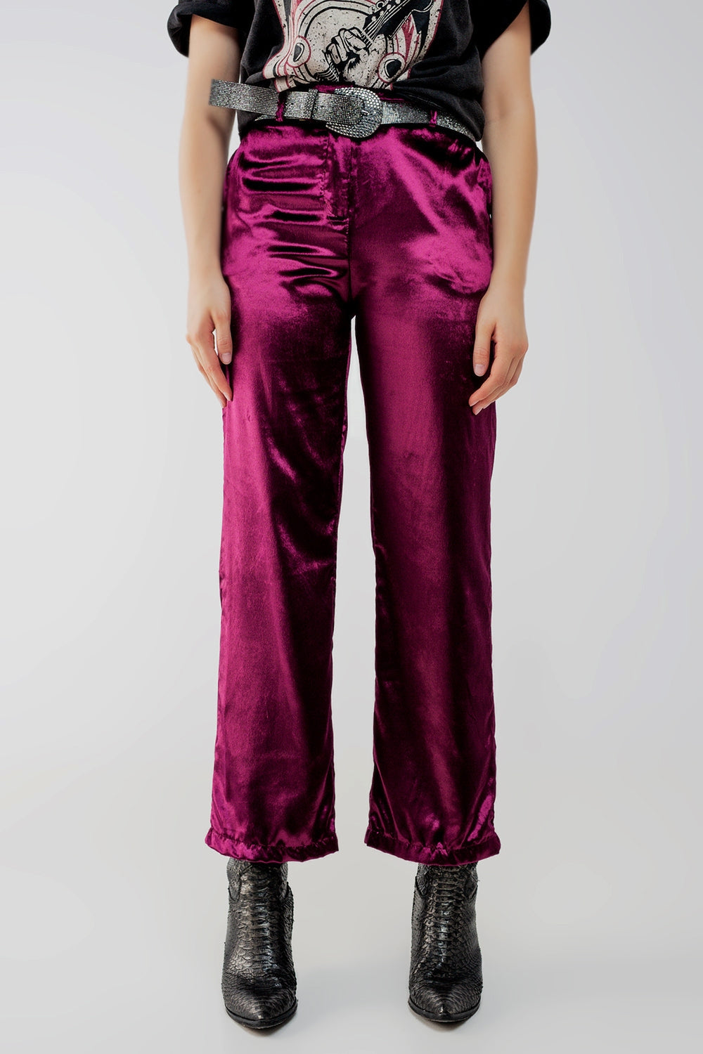 Straight leg velvet pants in purple - trousers