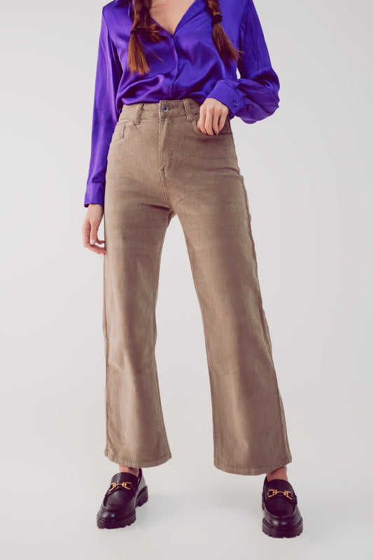 Cropped cord pants in beige - trousers