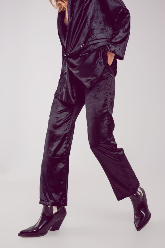 Straight leg velvet pants in black - trousers