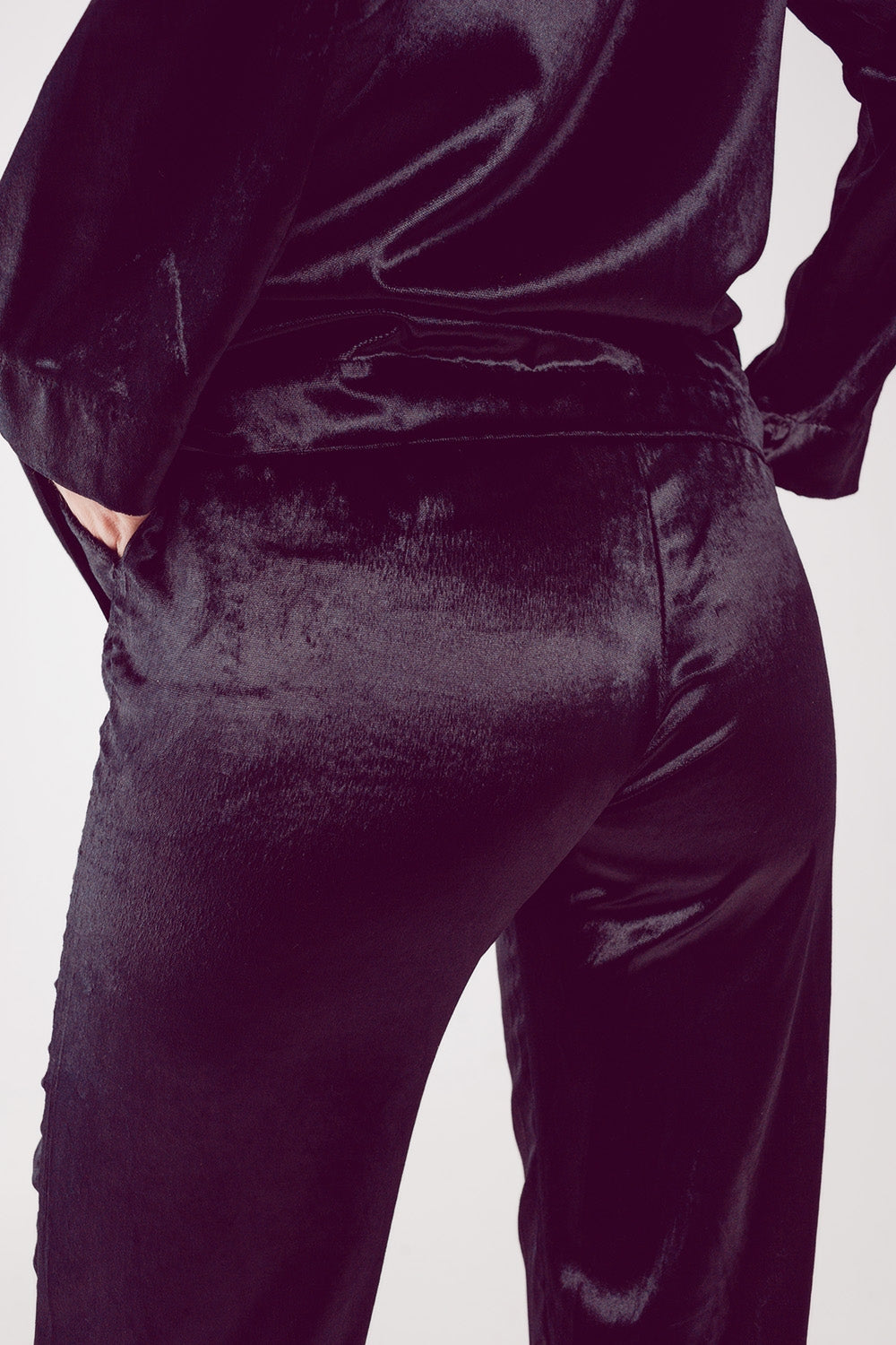Straight leg velvet pants in black - trousers