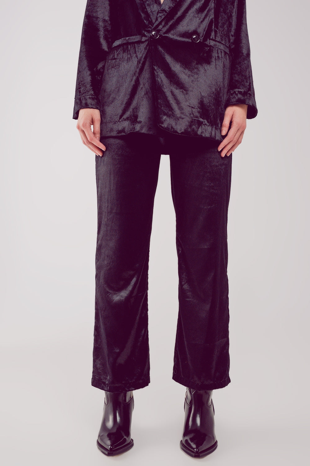Straight leg velvet pants in black - trousers
