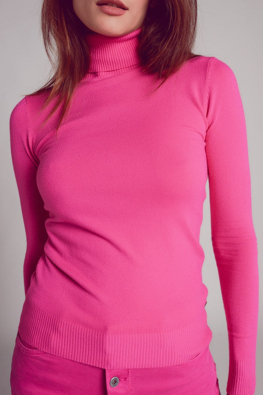 Fine knit high neck jumper in fuchsia - jumper